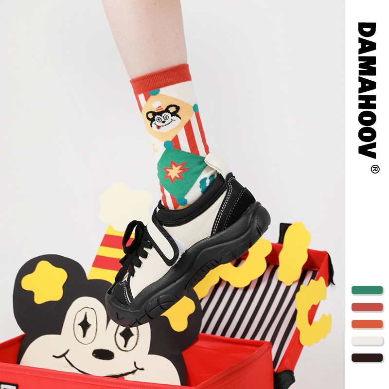 加厚卡通插画可爱少女棉袜子中筒