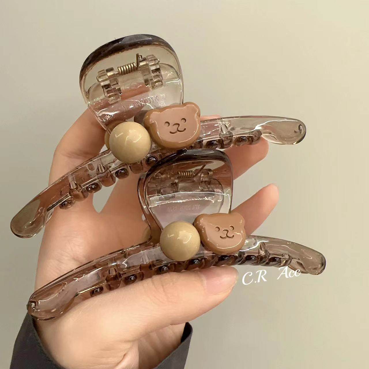 韩国东大门透灰咖色小熊发抓后脑勺盘发抓夹网红鲨鱼夹碎发夹发卡,家庭/个人清洁工具,盘发器,淘宝优惠券,粉丝福利购,淘宝优惠卷