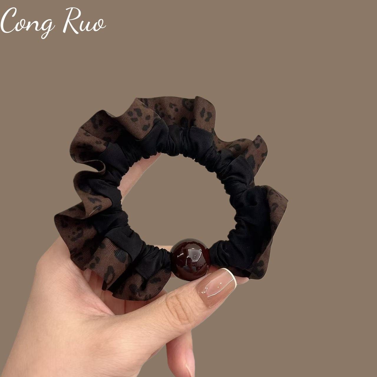 豹纹小肠发圈珍珠花边甜酷辣妹y2k复古早秋新款发绳头绳发饰头饰