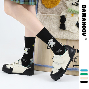 DAMAHOOV个性 插画中筒 原创猫猫系列卡通可爱袜子女秋冬潮流新品