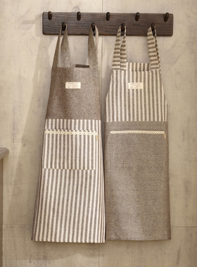 日式棉麻家用厨房围裙防油成人做饭罩衣工作服咖啡店服文艺围裙