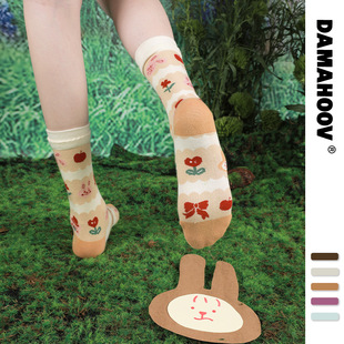 DAMAHOOV秋冬原创新品 卡通可爱少女萌袜小兔子棉袜袜子女士中筒袜