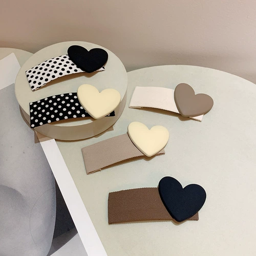 Универсальный молочный чай Color Clip ретро -темперамент Черно -белая точка любовь BB Clip Bangs Broken Hair Edge