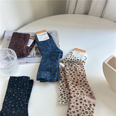 韩国进口kikiyasocks春秋冬女士性感豹纹中筒棉袜子