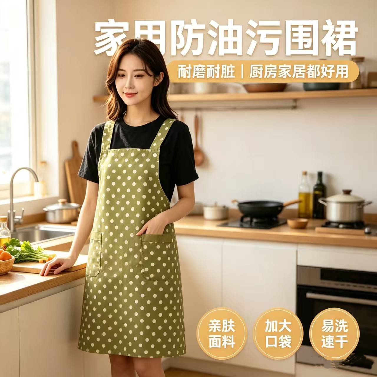 厨房围裙韩版时尚清新条纹简约围裙纯棉背带奶茶店工作服薄款罩衣