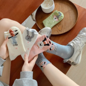 设计款 女士运动中筒袜 袜子女袜无骨袜立体可爱卡通图案街头风韩版