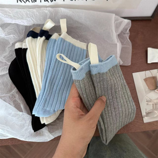 袜子女秋冬布标拼色ins奶油棉袜学院风韩国女袜堆堆袜潮袜中筒袜