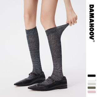 原创无骨缝头亮丝小腿袜女简约韩系潮流时尚 透气堆堆袜jk长筒袜