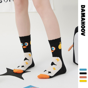 企鹅袜子女潮流卡通时尚 疯狂 中筒袜棉男吸汗 原创个性 春夏新款