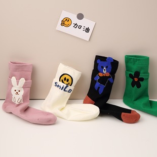 原创设计秋冬袜子女袜双罗口立体小兔棉袜假两件网红ins潮中筒袜