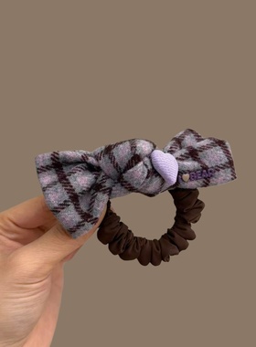韩系新款蝴蝶结紫色发圈女甜美时尚发绳后脑勺盘发可爱发饰头饰