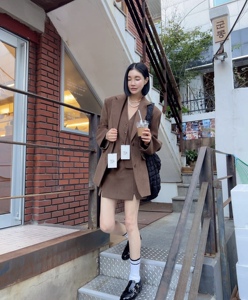 GOKOREA韩国东大门HELDER廓形灯芯绒西装腰带无袖马夹套装