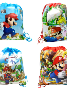 马里奥双面无纺布印刷束口抽绳袋书包背包回礼mario