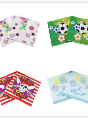 20张儿童生日派对纸巾餐巾纸Napkins Tissue 蝴蝶 海盗 足球 婴儿