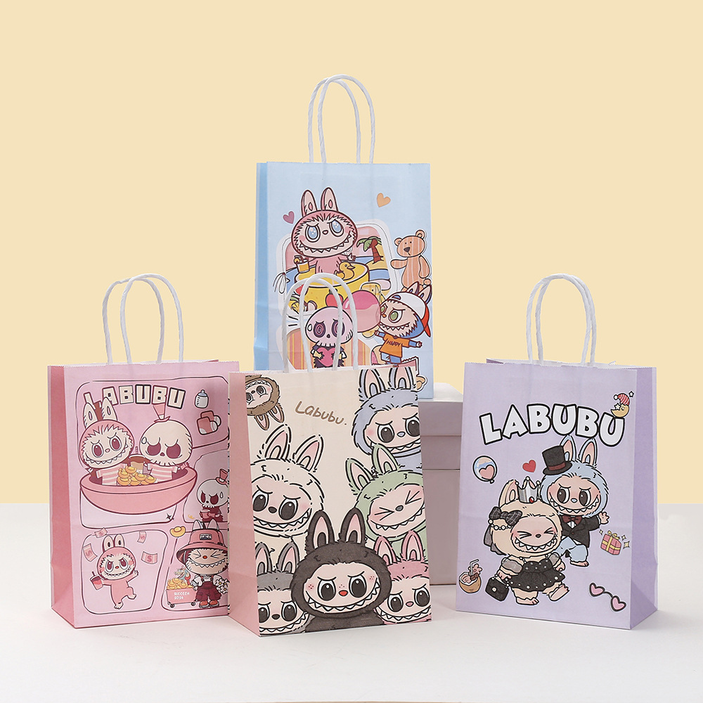 12个拉布布牛皮纸手提袋甜美少女心礼品袋节日派对生日伴手礼袋