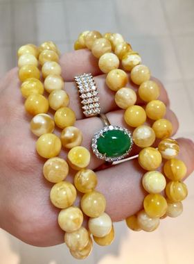 小年份 老蜜蜡 白花蜜蜡108 项链 手串 颜色浓郁花7.3mm 28.03g