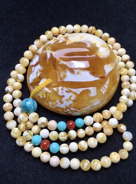 金瓷白蜜蜡平安扣白花蜡 妖孽 大吊坠 鱼眼扣 水滴 一套77.8克