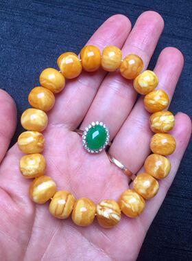 手串虎皮纹橘色白花蜜蜡