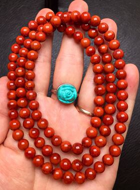 南红原矿手串满色满肉项链