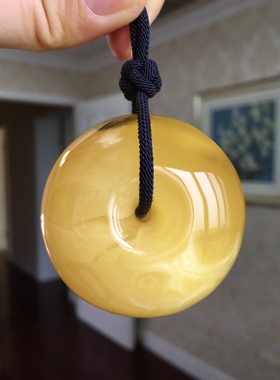 蜜蜡墩子鸡油黄证书波兰平安扣