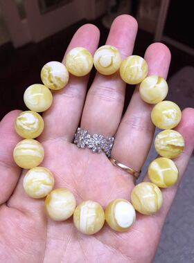 俄料 金白 白花 妖白花 虎皮纹 手串 直径13mm 重20.68克 蜡质好