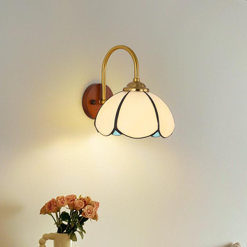 卧室床头灯北欧简约中古美式复古客厅走廊过道日式胡桃木实木壁灯