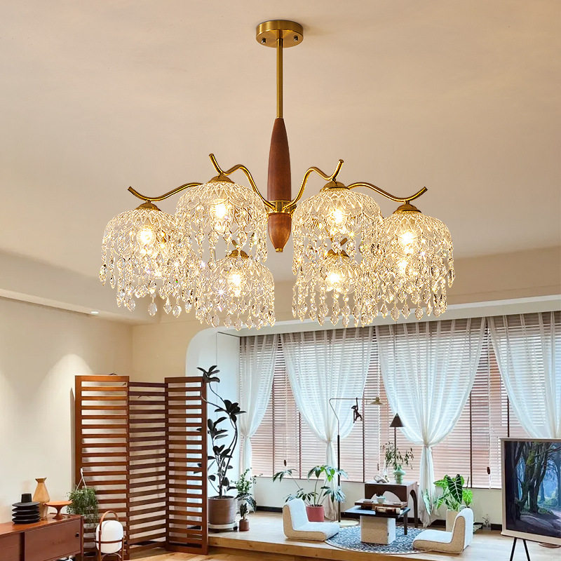 复古美式客厅吊灯2025新款实木护眼玻璃流苏吊灯后现代卧室餐厅灯,家装灯饰光源,客厅吊灯,淘宝优惠券,粉丝福利购,淘宝优惠卷