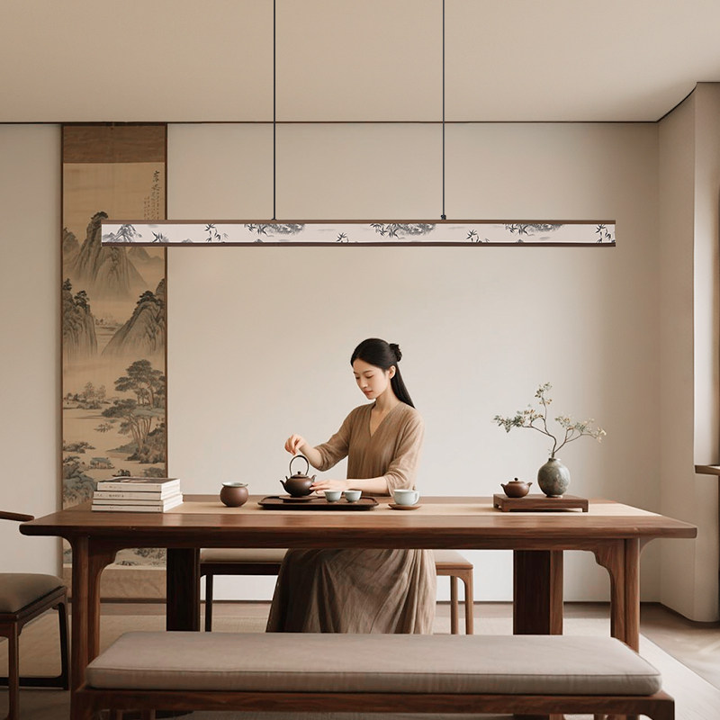 宋代美学餐厅吊灯新中式禅意茶室书房长条布艺色国风水墨画灯具,家装灯饰光源,餐厅吊灯,淘宝优惠券,粉丝福利购,淘宝优惠卷
