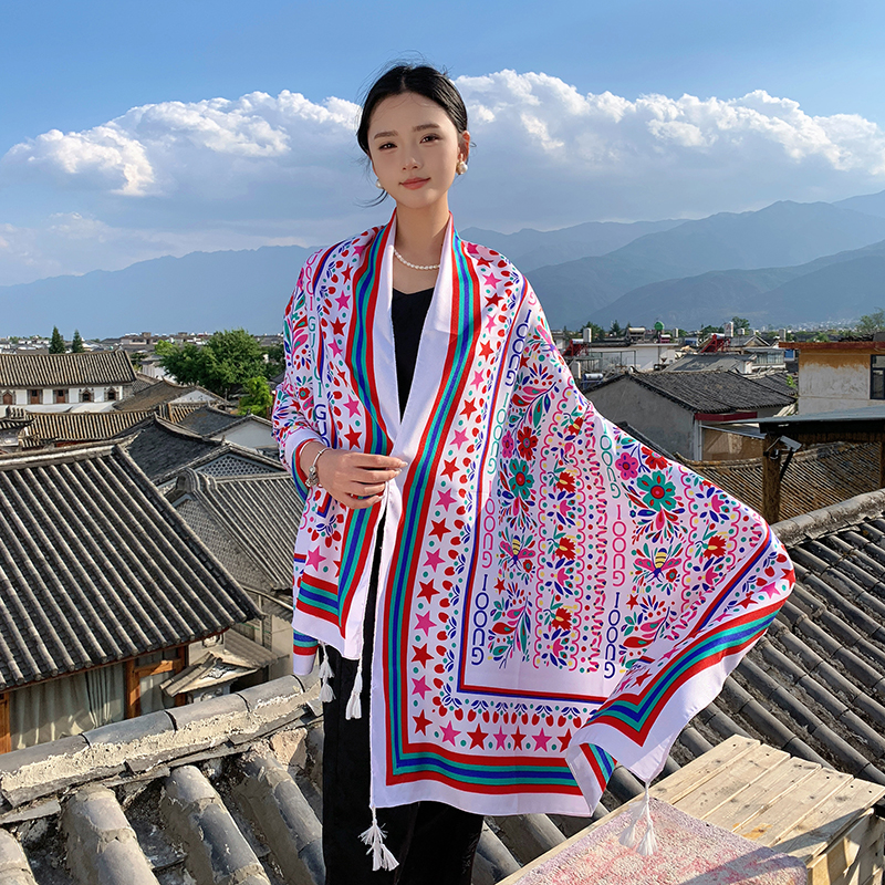异域风花朵披肩波西米亚旅游拍照围巾沙滩遮阳丝巾纱巾外搭披风女