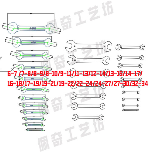 cad开口扳手激光切割图纸2D工艺图素材激光切割全套开口扳手图