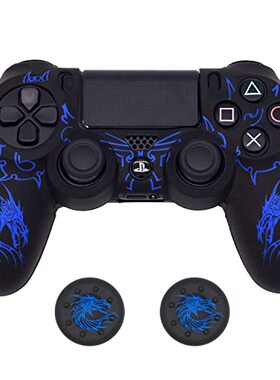 索尼ps4手柄保护套PS4手柄硅胶套镭雕恶龙防滑防汗送龙纹摇杆帽