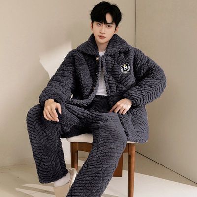 青少年三层夹棉加厚睡衣套装冬季