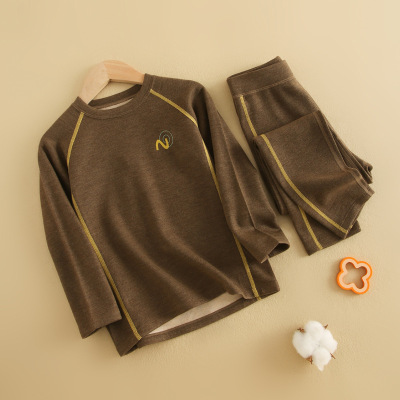 儿童德绒圆领无骨内衣套装冬季厚