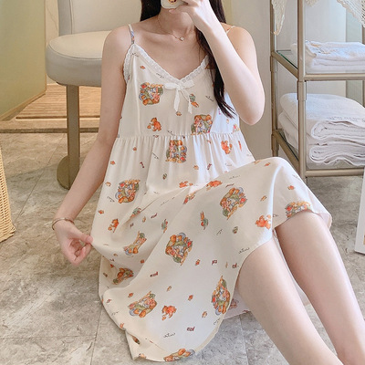 女士绵绸带胸垫吊带睡裙夏季薄款