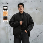 外穿夹克男装 鹿家门原创设计加厚棒球服外套落肩春秋新款 立领大码