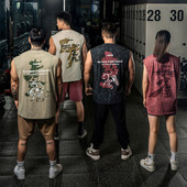 印花百搭休闲无袖 复古潮牌大码 宽松t恤男 夏季 鹿家门坎肩背心男士