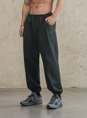 鹿家门春秋新款卫裤男灰色宽松束脚美式百搭健身潮牌运动休闲长裤