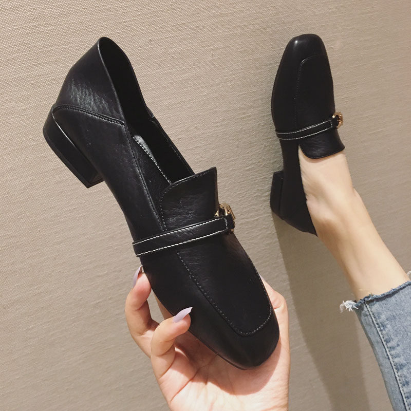 香港黑色单鞋女2025年春季中跟粗跟百搭时尚英伦风小皮鞋女豆豆鞋,女鞋,浅口单鞋,淘宝优惠券,粉丝福利购,淘宝优惠卷