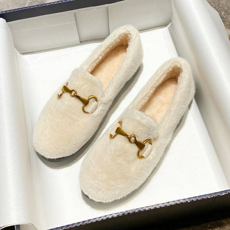 香港2025年冬季新款貂毛厚底外穿毛毛鞋女一脚蹬加绒大码豆豆单鞋,女鞋,深口单鞋,淘宝优惠券,粉丝福利购,淘宝优惠卷