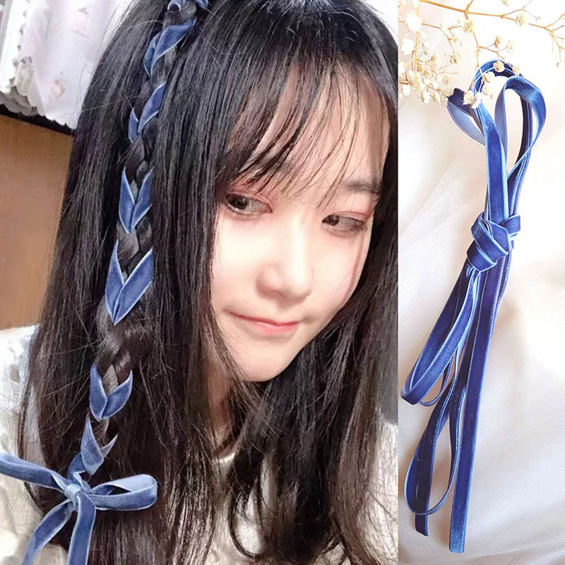 日系软妹akb发型编发丝绒丝带扎发头绳新年圣诞喜庆发带麻花发绳