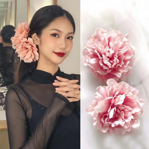 古风汉服头饰粉色布艺花朵发夹女