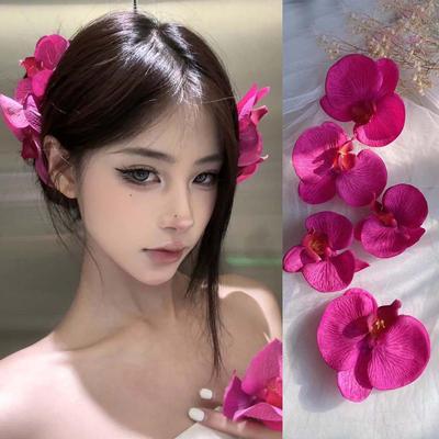 明艳蝴蝶兰发饰玫红色花朵发夹子