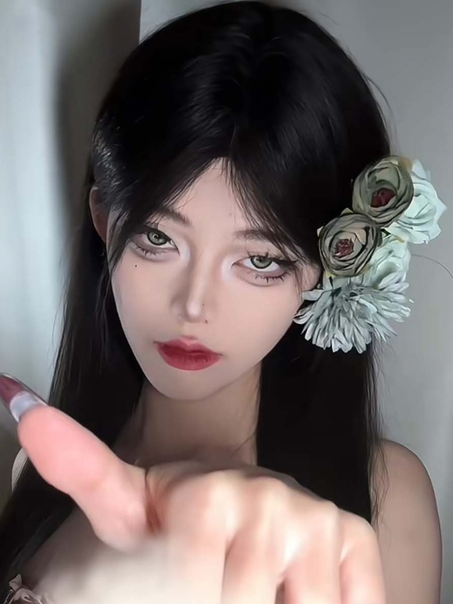 森系精灵头饰蓝绿色花朵发夹头花花发卡子少女发饰写真拍照刘海夹