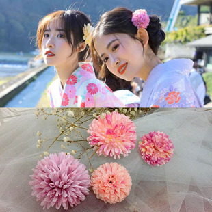 网红发饰和服拍照头花发夹绣球球花朵闺蜜合照写真头饰女梨涡允允