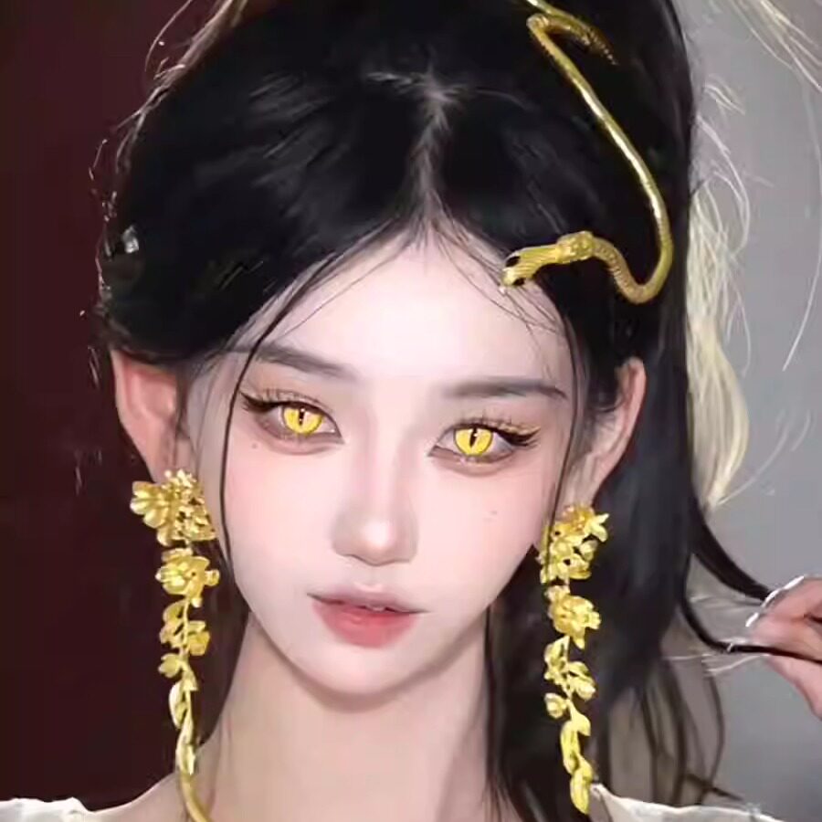 蛇蝎美人金色长蛇项链发箍花朵流苏耳环女夸张中古高级感耳坠耳饰