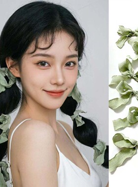 氛围感薄荷绿色丝带蝴蝶结发夹卡