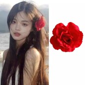 崽甜同款 头戴红色花花发夹海边自拍写真道具芙蓉花朵发饰头花卡子