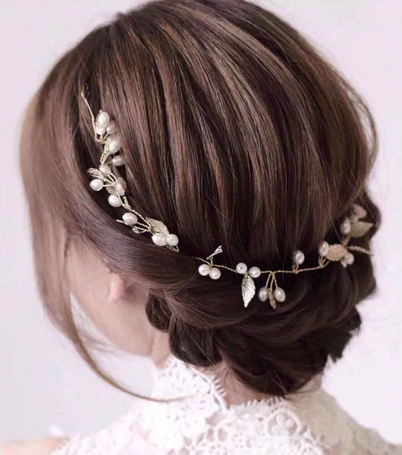 优雅新娘超仙低发髻盘发饰品珍珠点缀发链欧式发带头饰写真配饰女