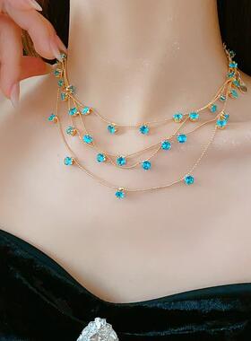 蓝色锆石多层叠戴项链