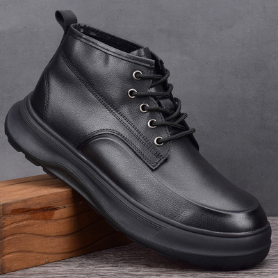 秋冬男士马丁靴真皮头层牛皮软底防滑耐磨中帮皮鞋软皮工装靴子男